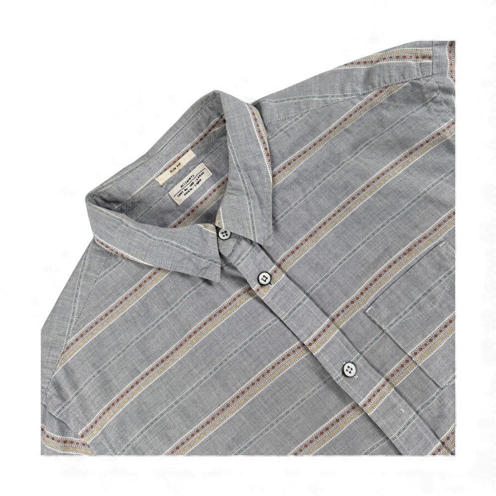 AllSaints Shirt Mens L Gray Long Sleeve Button Down Malo Pattern Slim Fit